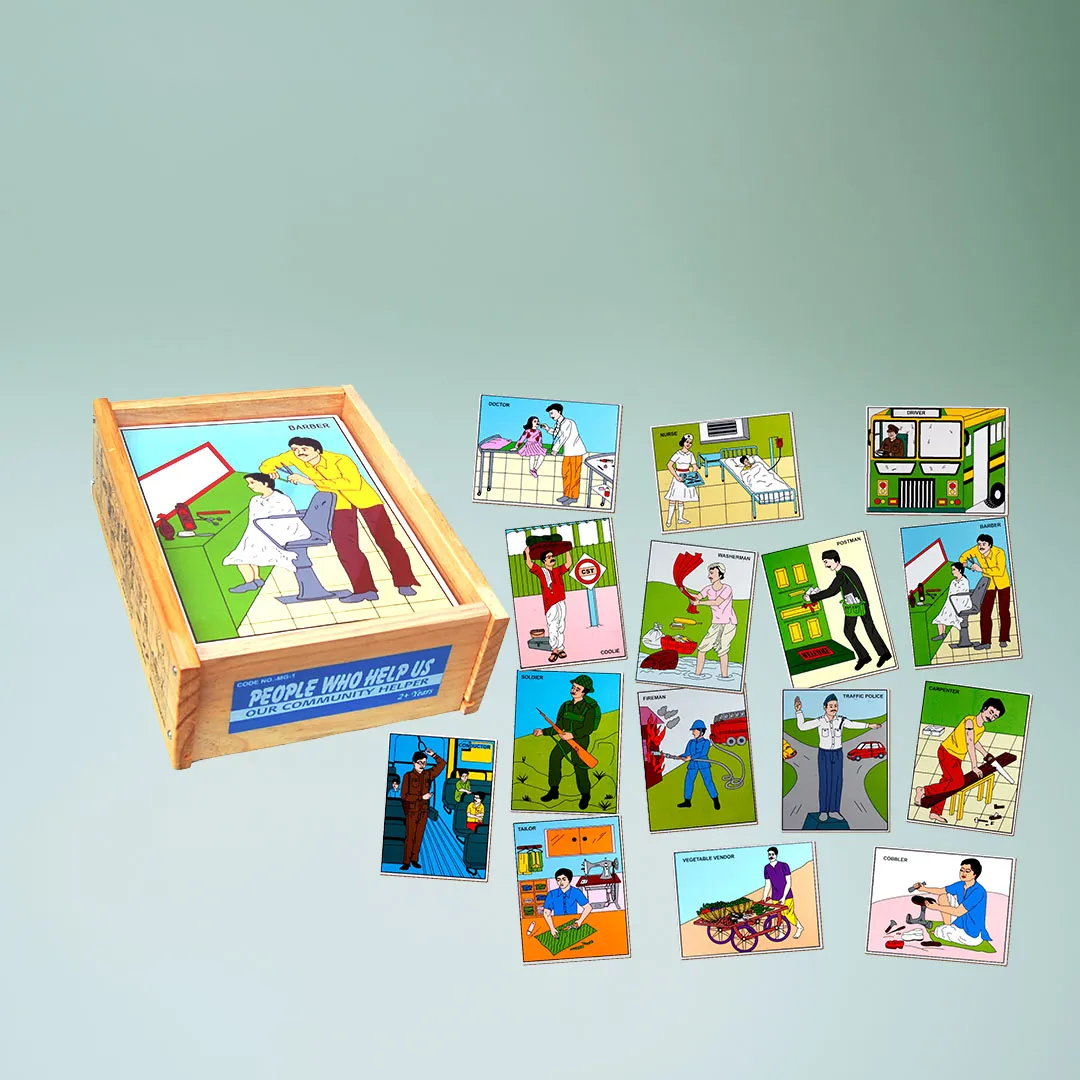 Wooden box with photos of people and a man.