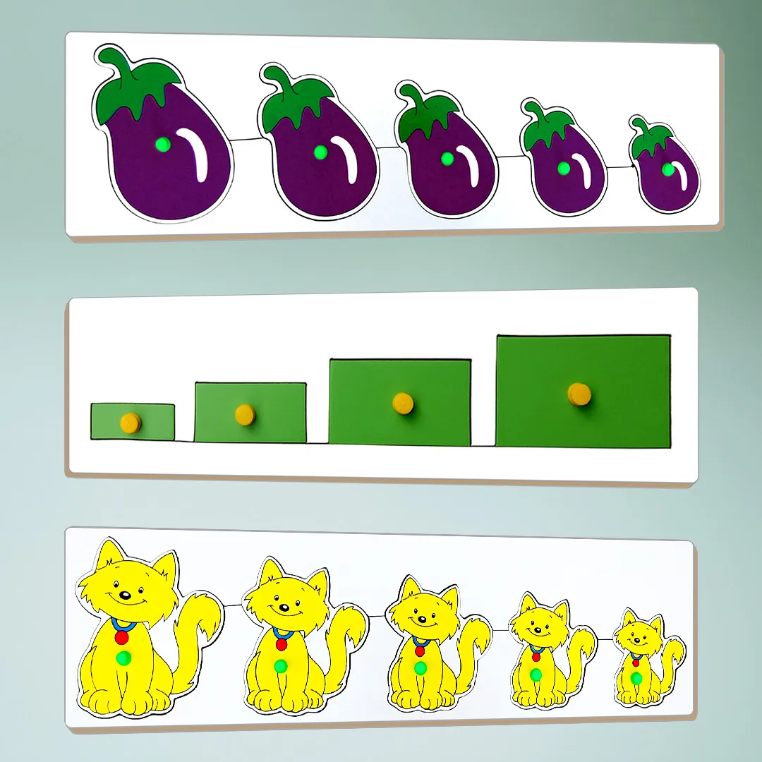  Wooden numbers, cat, and vegetables on display.